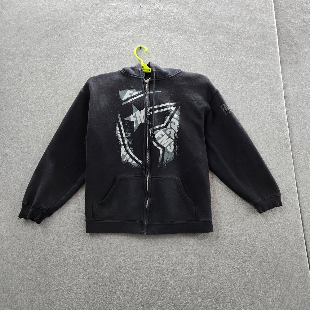 VINTAGE Famous Stars and Straps Men Hoodie L Black Y2K Fleece Star Logo READ
